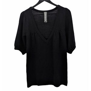 M. RENA Black Deep V Neck Short Sleeve Sweater S